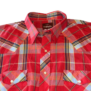 Wrangler Mens XL Vintage Red Plaid Western Short Sleeve Shirt
